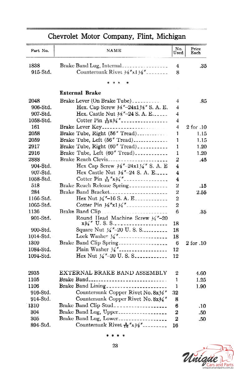 1912 Chevrolet Light and Little Six Parts Price List Page 60